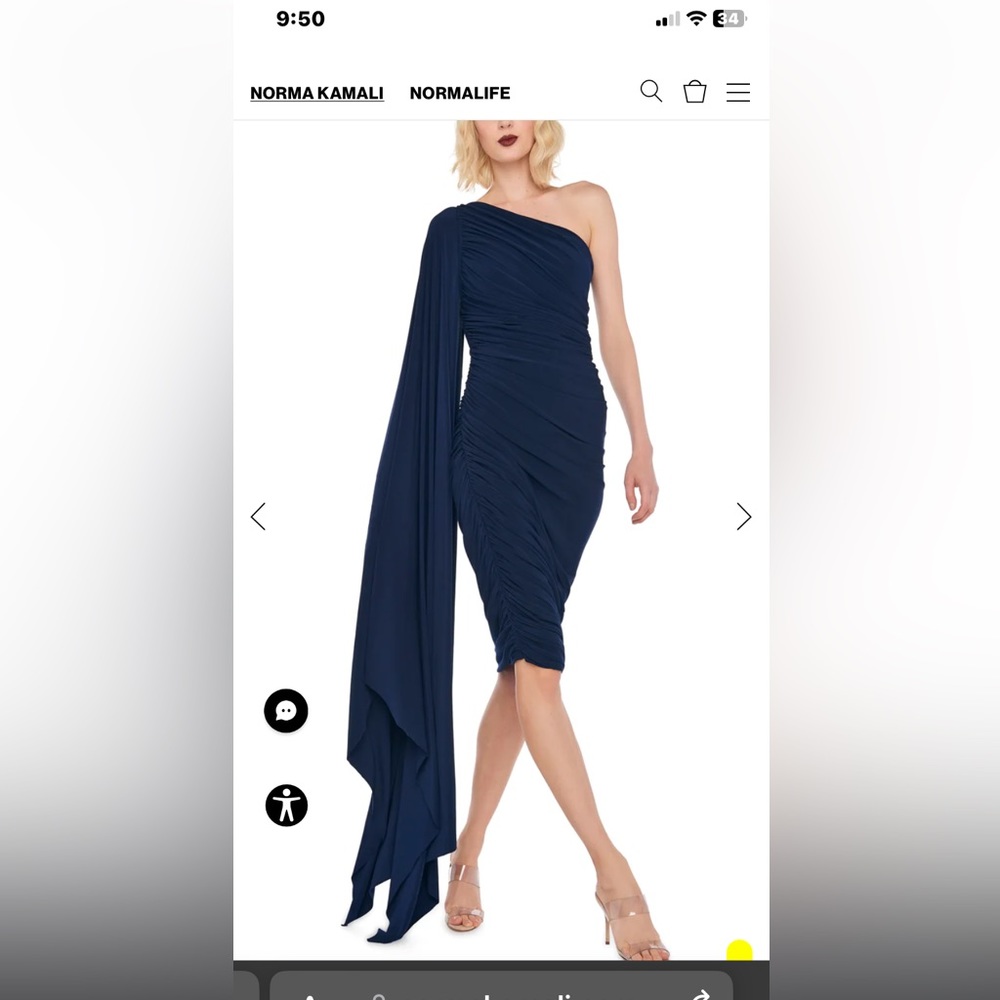Norma Kamali Diana Dress to Knee w/ Sleeve Navy L NWT Attached Capelet sleeve